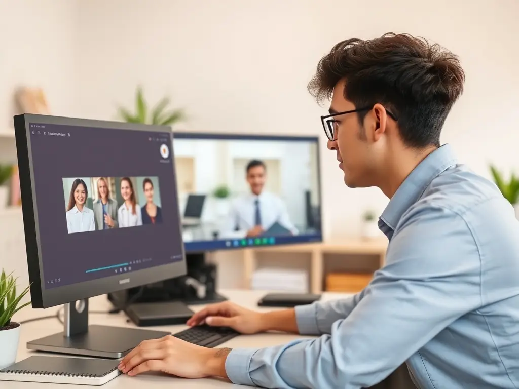An employee attending an online professional development workshop.