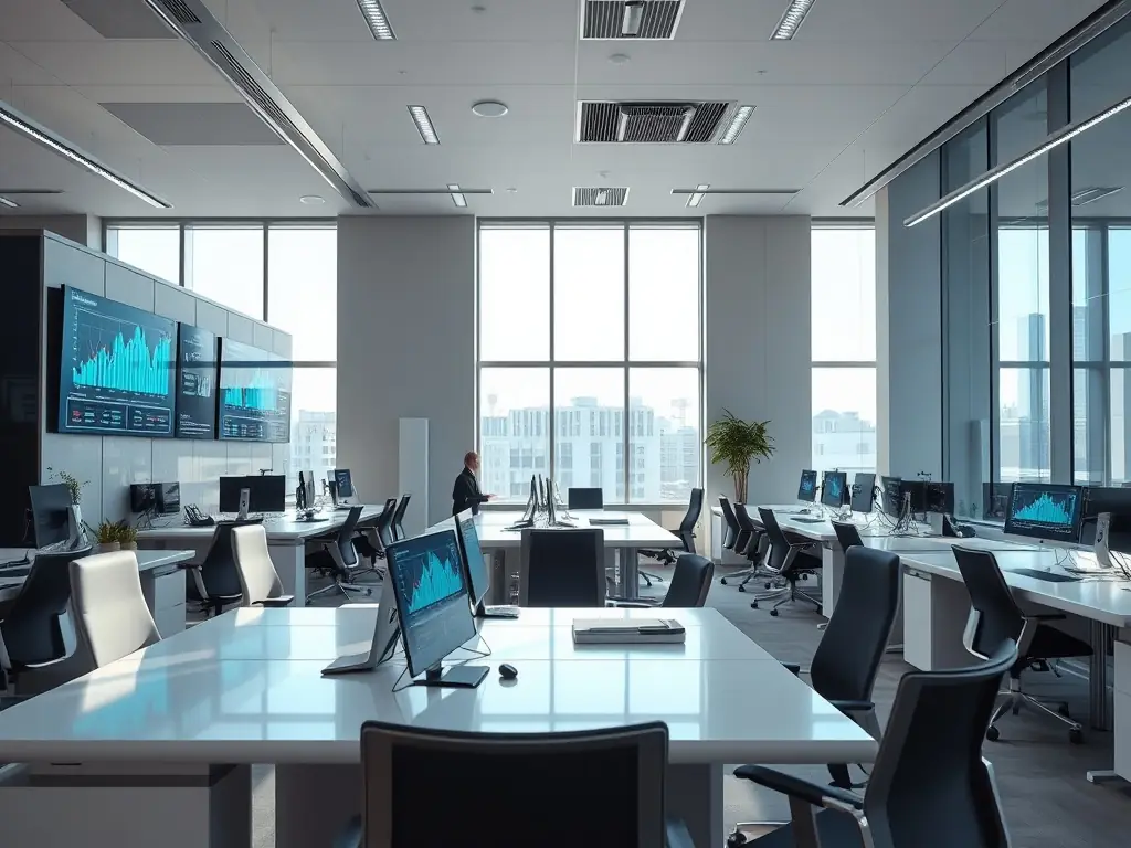 An automated robotic arm in a modern office setting, showcasing intelligent automation solutions.